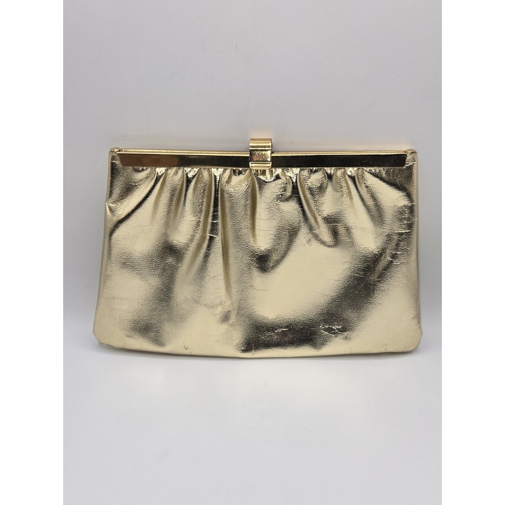 Vintage Gold Metallic Clutch Evening Bag Frame‎ Closure Retro Handbag